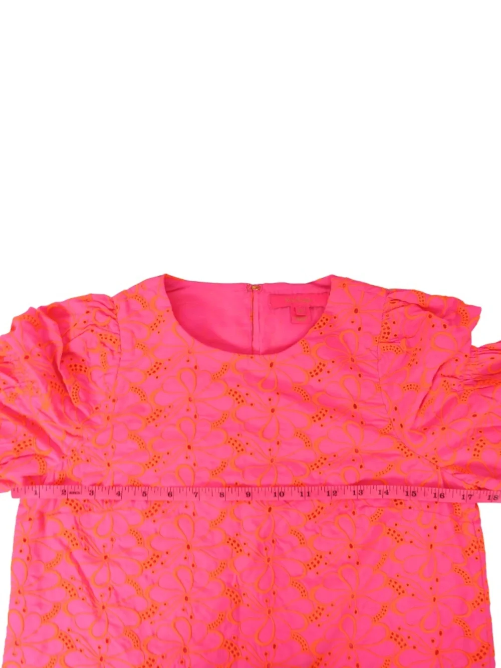 Lilly Pulitzer Blouse XS Neon Pink Orange Floral Eyelet Puff Sleeve Top